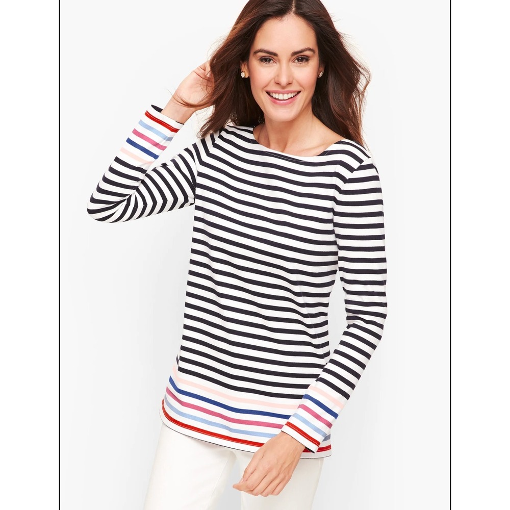 Talbots Authentic Talbots Cotton Tee Harbor Stripe Size XS Coastal Nautical